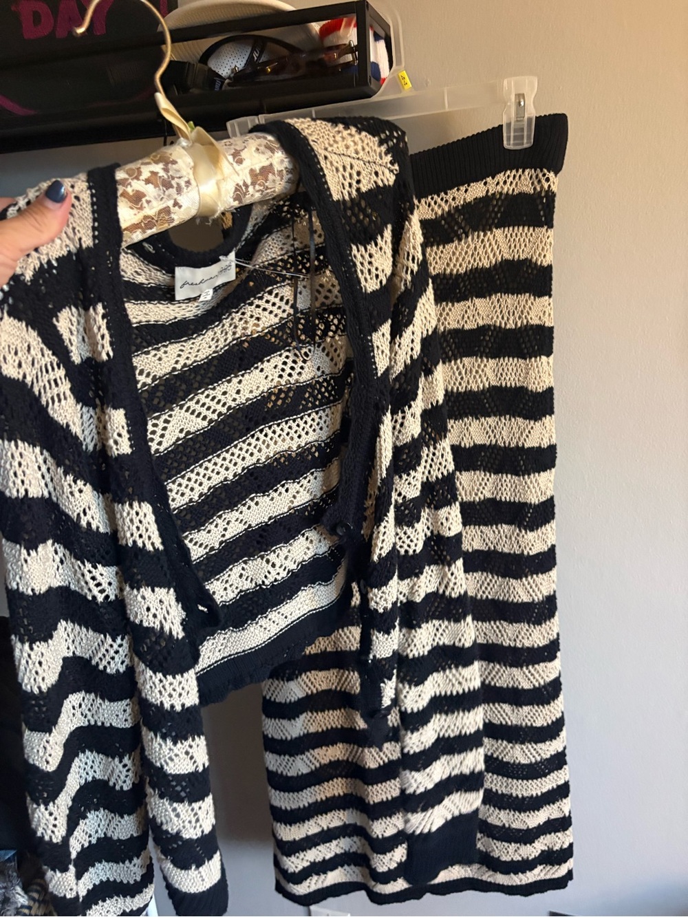 Striped Black and Cream Maxi Skirt and Cardigan set by Freshman 1996